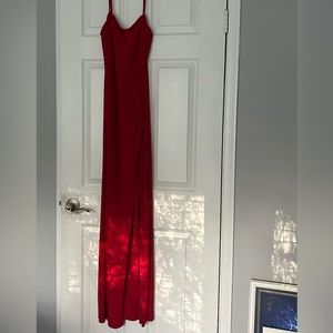 B. DARLIN floor length RED dress w/ front leg slit & left side scrunch.WornONCE!